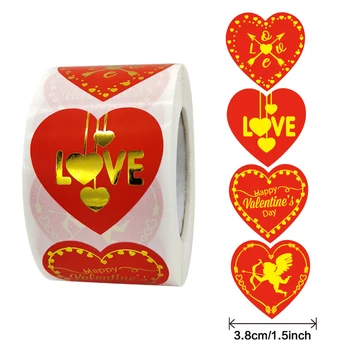 500шт Zlatna Folija Srce Naljepnica Roll Poklon Pakiranje za Ispis naljepnica za Valentinovo Svadbeni Nakit Kancelarijski Naljepnice 1.5 Inc