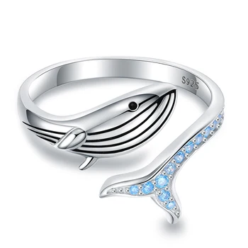 925 Sterling Srebra Kit Podesivi Prst Slatka Morske Životinje Ribe Otvoreni Prsten za Rođendan Božić Poklon za Žene i Mlade Djevojke