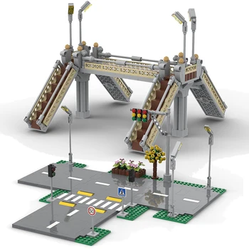 Arhitektonski Gradskog kreativnog pisanja Rampa Ulične Prometne Ploče Pješački Most Sastavljen je Gradbeni Blok MOC Skyline Skup Model Igračke Za Djecu