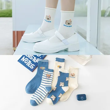 Čarape s Plavom Medvjedom, Ženske jesensko-zimske slatka japanski Pamučne Čarape, Propale Čarape za djevojčice, Čarape