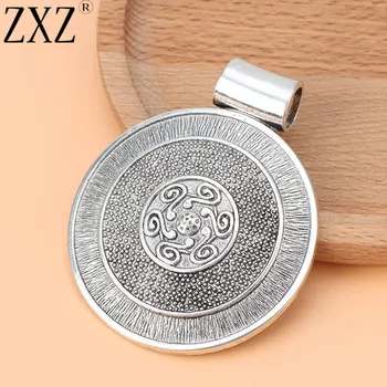 ZXZ 2 kom. Tibetanski Silver Veliki Medaljon u Boho stilu, Okrugli Privjesci-Privjesci, Privjesci za Ogrlice, Izrada Nakita, 76x62 mm