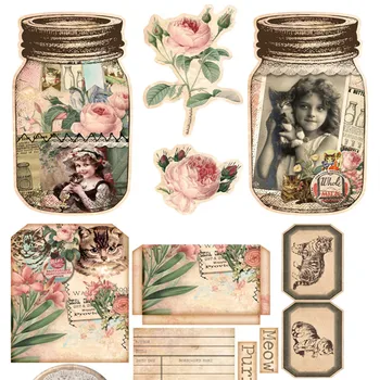 Vintage Boca Mačka Djevojka Cvijet Naljepnica DIY Scrapbooking Smeće Zapisnik Baza Kolaž Fotografija Rekvizite Ukras Naljepnice