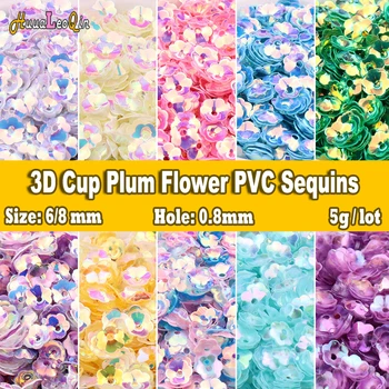 275 kom 6 mm 8 mm PVC 3D Šalica Cvijeće Šljive Iskre Sjajne Konfete Пайетки za Šivanje Obrt Ukras Lentejuelas Para Coser
