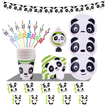 Pribor za zabavu u čast Rođendana Panda Jednokratnu Set Posuđa s Panda Papirnati Tanjuri, Šalice Maramice Slamke Banner za Zurke u čast Panda