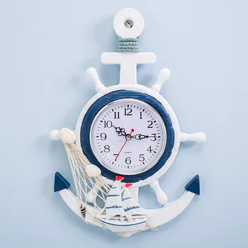 Mediteranski stil plava i bijela upravljač upravljač sidro kreativna strme zidni satovi elektronski sat ukrasne jedrenje sat