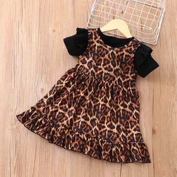 Ljetna modna odjeća, dječja setove, 2 komada, običan t-majice s kratkim rukavima i nabora + леопардовое haljinu bez rukava, odjeća za bebe od 1 do 6 godina