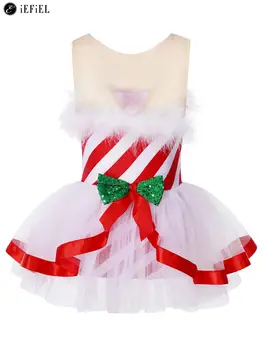 Djeca Djevojke Bombon Trske Božić Gospođa Djed Mraz Kostim Bez Rukava Ples Klizanje Na Ledu Haljina-Svežanj Kupaći Kostim Božićni Ples Odijevanje