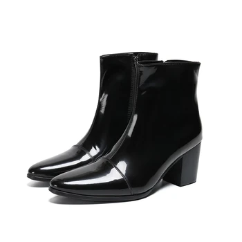 Dizajnerske Crne muške Vojne cipele na Visoke Potpetice je 7 cm, Večernje gospodo Modeliranje Cipele Od prave kože, Modni Službeni Kratke Cipele, Cipele za Odijelo