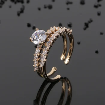 Moderan Komplet Vjenčano Prstenje iz 2 predmeta, Modni Bakar Ženske Elegantne Prstenje s Transparentnim Цирконием, Najbolji Poklon za Djevojke
