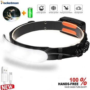 Pocketman Налобный fenjer s podesivim širokim snopom 210 ° Svjetla za Maglu, USB Punjiva Glavu fenjer Glavu Svjetiljka s Baterijama