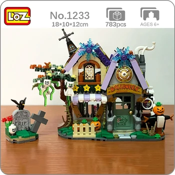 LOZ 1233 Halloween Duh Kuća Bundeve Strašilo Čudovište Grob Dvorište Model Mini Blokovi, Cigle, Građevinski Igračke za Djecu bez Kutije