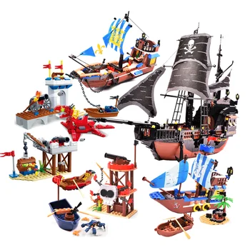 PRIJA Gradbeni Blok Pirate Tvrđava Brod Crni Biser Ratni Brod Kraljevske Mornarice Luka Cigle Igračka Za Božićni Dar