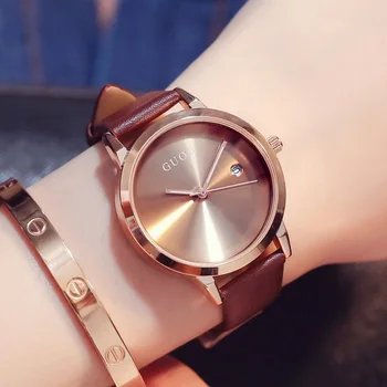 Guou pravi ultra-tanki jednostavne ženski sat sa kalendarom modni trend kožne vodootporan sat bez skale