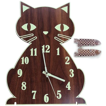 BMBY-Zidni sat s noćnom rasvjetom, Užaren zidni sat s brojevima i strelicama, sjaj u tami, Dekorativni zidni sat sa slikom Mačke