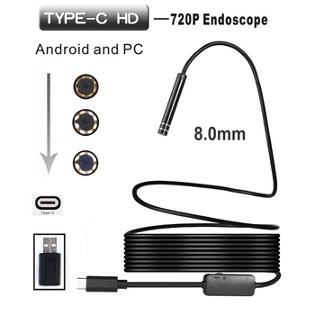 720 P 8 mm Objektiv Type-C, USB Endoskop Бороскоп Cijev Vodootporan Inspekcijski Endoskop Mini Kamera Za Android Telefon RAČUNALO SA SUSTAVOM Windows