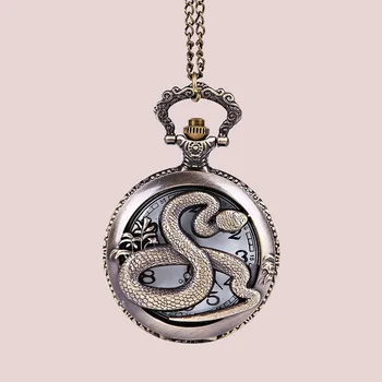 Velika tanka lanac predivna reljef šuplje džepni sat s likom velikog pythonu Зодиакальное životinja klasične zmija