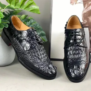 Dizajner muške večernje modeliranje cipele od prave Krokodilske kože s okruglim vrhom, gospodo Oxfords čipka-up od prave Kože aligatora