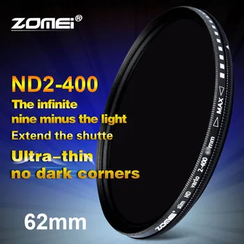 Zomei 62 mm Fader Sine ND Filter Podesivi ND2-ND400 ND2-400 Neutralne Gustoće (nd) za Canon NIkon Hoya Sony Objektiv Kamere 62 mm