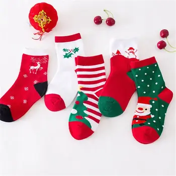5 parova/pak. Božićni Pamučne Zimske čarape za mlađe dječake i djevojčice, Božić Prugasta Tople Čarape za seks, Neklizajući Dječji Tople Čarape