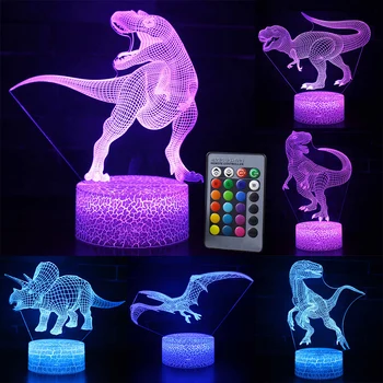 3D Led noćno svjetlo Žarulja Dinosaur Serija 16 vrsta Cvijeća 3D noćno svjetlo Daljinski Upravljač Stolne Svjetiljke Igračke Dar Za dijete Ukras Kuće D23