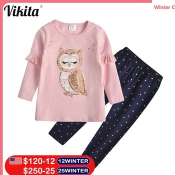 VIKITA / Kits dječje Pamučne Odjeće Za djecu, Majica sa dugim rukavima i šljokice u obliku Sove, majica i hlače, Jesen Odjeća Za djevojčice