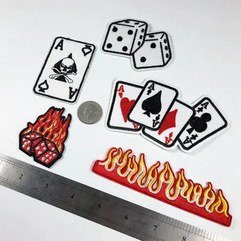 U stilu punk Kockanje Pokers Нашивки DIY Ukras Naljepnice Na Odjeću 3D Vez Нашивки Vatra Kosti Aplicirano za Odjeću