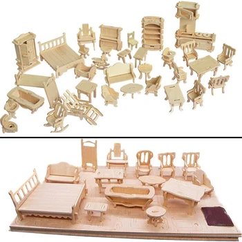 Minijaturni 1:12 Kućica za lutke Namještaj za Lutke Mini 3D Drvene Puzzle DIY Model Zgrade Igračke za Djecu Poklon