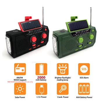 AM/FM/WB Disaster Radio 2000 mah Bluetooth 5,0 Solarna Krak Radio Punjač Za Telefon Led Svjetiljka SOS Alarm Radio