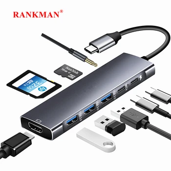 Hub Rankman Type C za 4K HDMI kompatibilan USB C 3.0 2.0 SD TF Audio Dock adapter za MacBook i iPad Samsung S21 Dex Xiaomi 11 TV