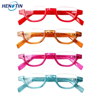 Henotin, 4 pakiranja, Prijenosni Modne naočale za čitanje u полурамке, muške i ženske, sa oprugom zglobom, HD, Udobna za čitanje, diopters 0-600