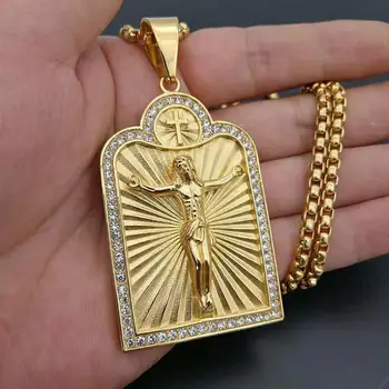 Novi Stil Je Klasičan Kršćanski Pozlaćeni Križ Isusa Medalju Privjesak Ogrlica Vjerski Stil Molitva Metalni Amulet Nakit