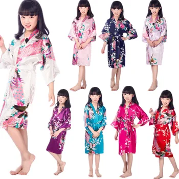 Veleprodaja, Dječji Saten Haljine-kimono za Djevojčice, Dječje Пижама s Cvjetnim Uzorkom, haljine s Cvjetnim Uzorkom Pauna za Spa, Vjenčanje spavaćica za Rođendan