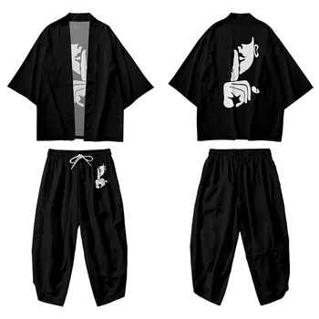 2022 Ogrtač Moderan Japanski Crni Kimono s po cijeloj površini i Nogavica Odijelo Harajuku Muški Ženski odbojka na Kardigan Haori Azijski Odijevanje