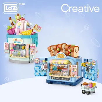 LOZ Mini Blok Trgovina Sladoled Zabavni Park Serija Tost Shop s Pogledom Na Ulicu Shop Model Malih Čestica Gradivni Blokovi